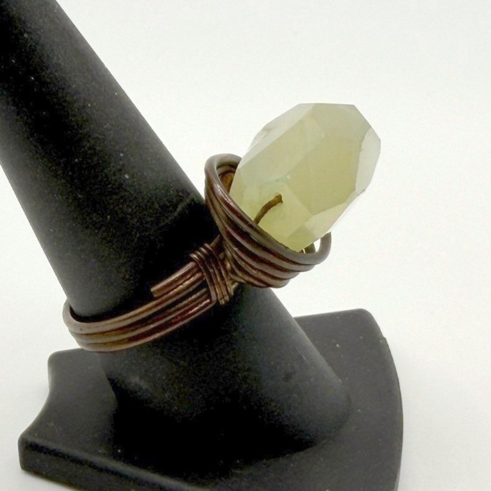 Handcrafted Wire Wrapped Green Stone Ring‎ Artisan Style Size 8.75